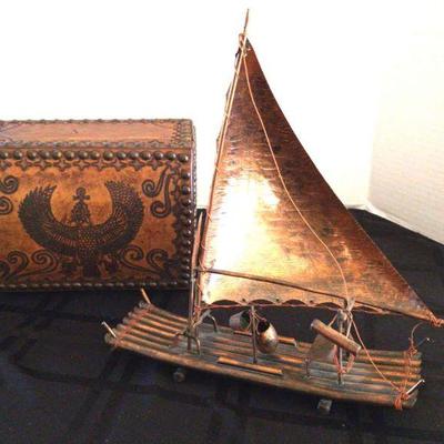 Copper sailboat phoenix etched box