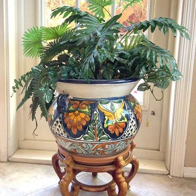 Beautiful talavera pot w faux plant