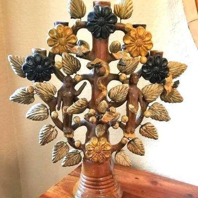 Mexican ceramic adam eve candle holder