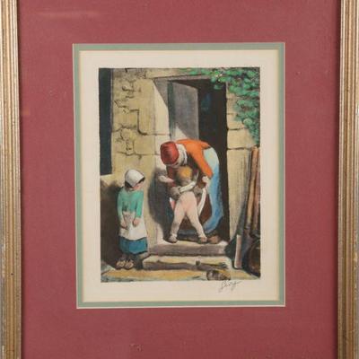 hand colored print after Millet