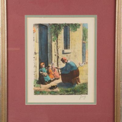 hand colored print after Millet