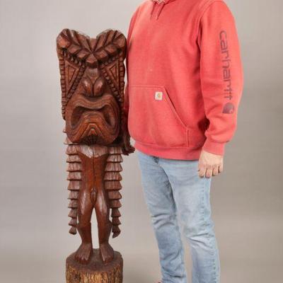 4 ft 8 in tall Carved Hawaiian Tiki statue