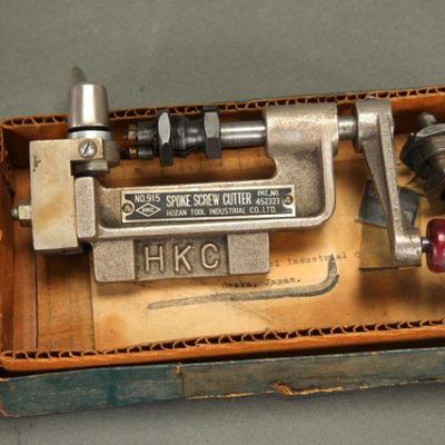 Antique bicycle spoking machine