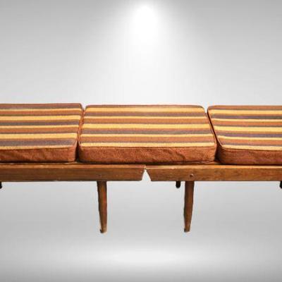 Mid-Century Modern Slat bench (2 pc) with 3 cushions