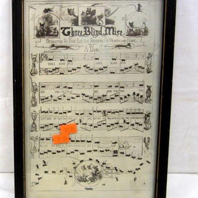  FRAMED "THREE BLIND MICE" MUSIC 1871 HEARTH AND HOME MAGAZINE