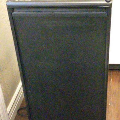 Uline slender black mini fridge