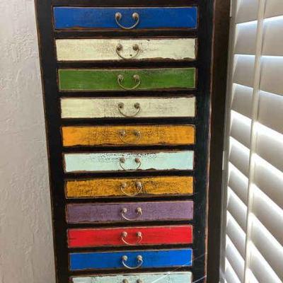 Rustic colorful tall chest of drawers
