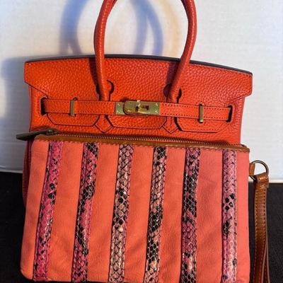 Orange leather handbag w vera wang clutch