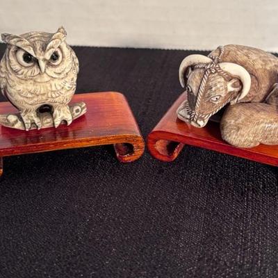 Antique japanese netsuke bull owl