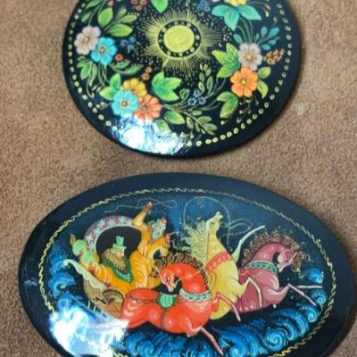 Russian hand painted brooches