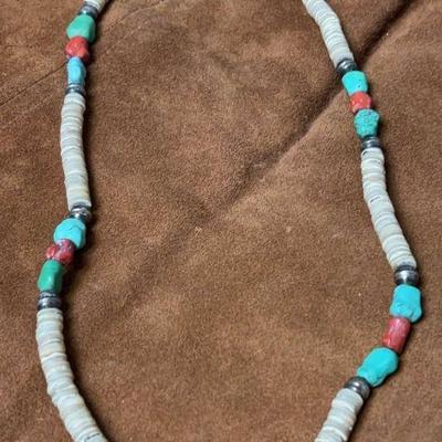Turquoise coral & heishi bead necklace