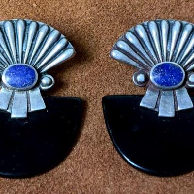 Earrings sterling onyx & lapis earrings