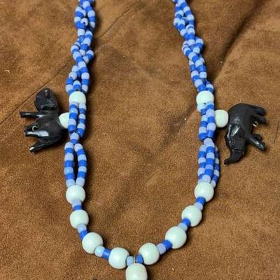 Ceramic bead carved wood fetish necklace