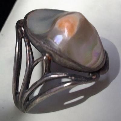 Blister pearl sterling ring