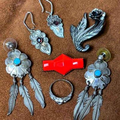 Earrings ring & a brooch