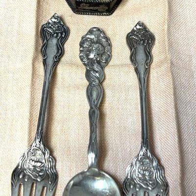 Unger brothers art nouveau sterling spoon two forks