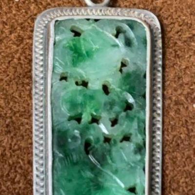 Speidel sterling chain carved stone pendant
