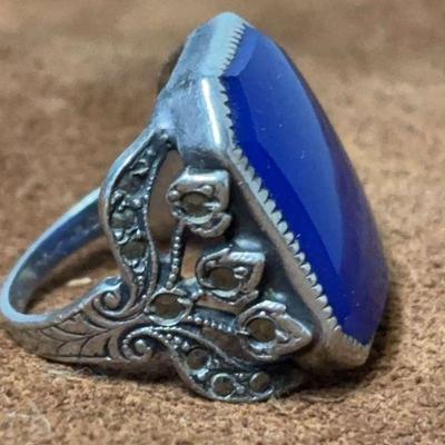 Sterling blue glass statement ring