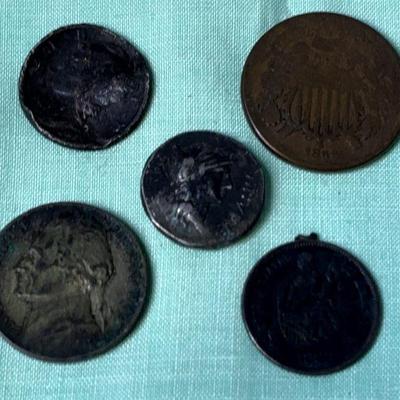 1866 2 cent coin ancient coin & 1883 "love" token