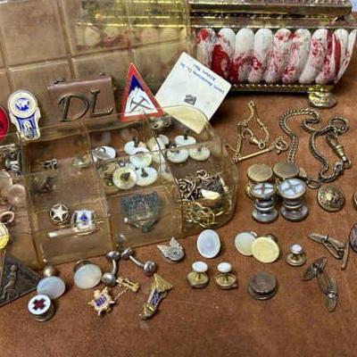 Vintage cuff links buttons, pins & other items