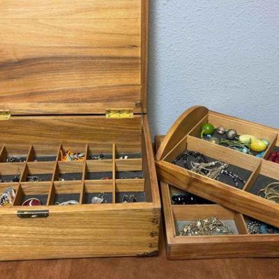 Wood jewelry box with costume jewelry
