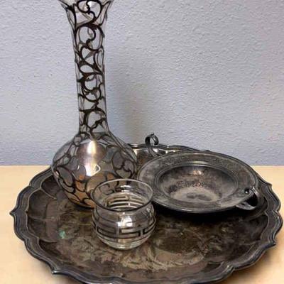 Silver overlay vase other pieces