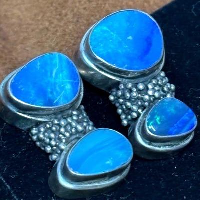 Blue opal sterling earrings stamped aj