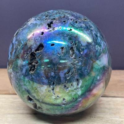 TITANIUM AURA COATED MOSS AGATE SPHERE