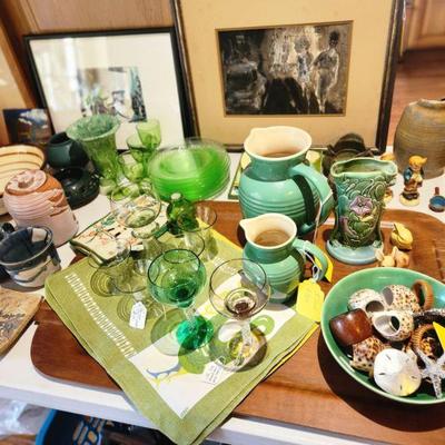 Green Glass & Pottery