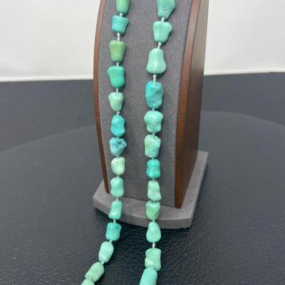 58 Vintage Chinese Double Knot Turquoise 32in Necklace