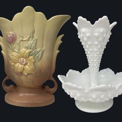 115 Hull Magnolia Vase & Fenton Horn Epergne