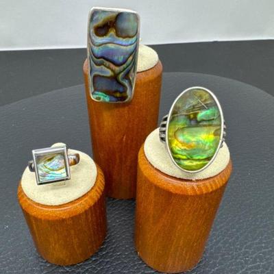 24 Sterling and Abalone Brutalist Rings
