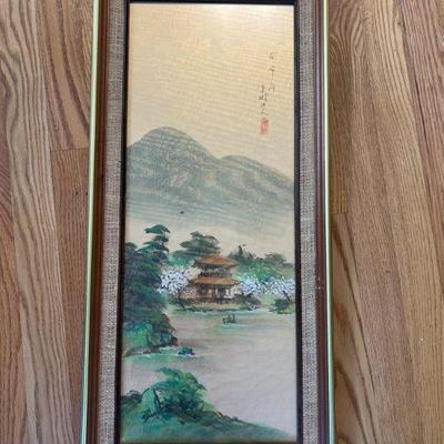 91 Painted on Silk Kyoto Japan Old Asian Framed Art