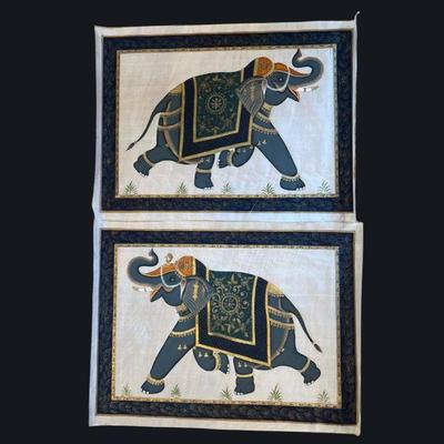 33 Pair Tête-à-tête Elephants Painted on Silk