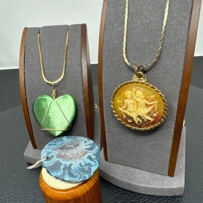 70 Druzy, Gemini and Green Cat’s Eye Pendant Necklaces