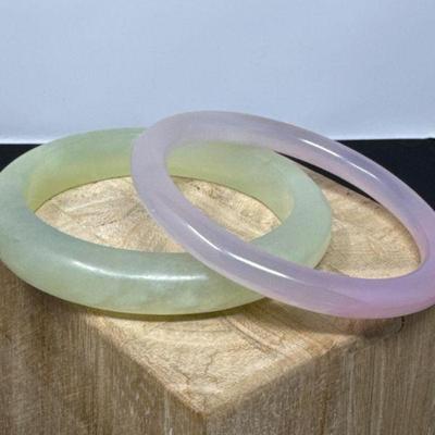 37 Two Natural Green Translucent Pink Jade Bangles
