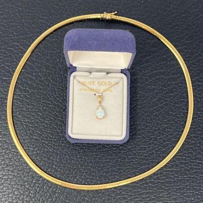 68 10K Gold & Synthetic Opal Necklace & GP Choker