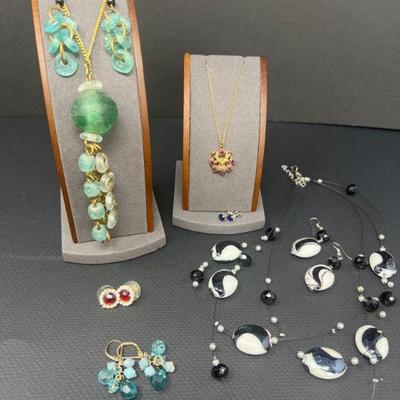 89 Vintage Hand Crafted Glass Bead Necklaces & Blue Sapphire Posts