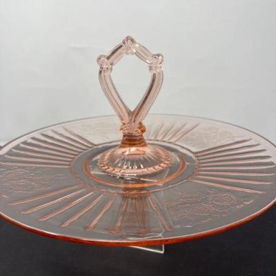 60 Antique Pink Glass Handled Serving Tray