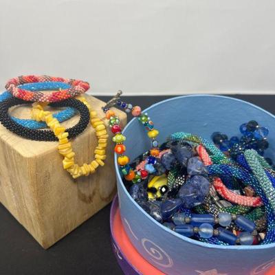 41 Vintage Beaded, Napalese, African Tribal and Soladite Bracelets