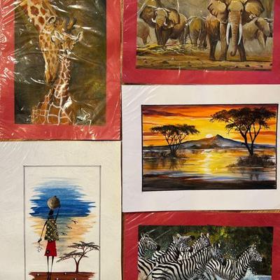 59 Five Signed P Mwangi Paint on Parchment Original Paintings