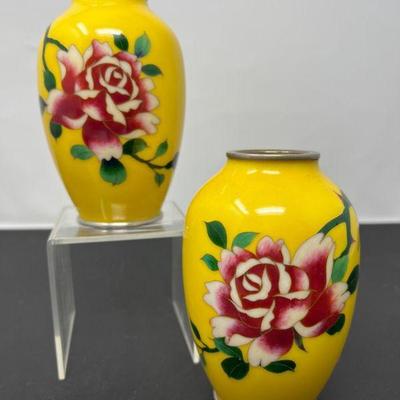 1 Pair Antique Inaba Cloisonne Vases - Sanjo