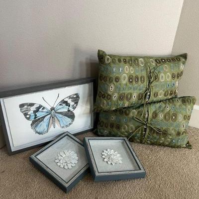 103 PIER 1 Decorator Pillows & Floral Butterfly Wall Art