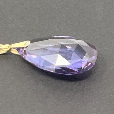 2 Tear Drop Voilet Sapphire Solitaire Pendant 14K Gold Chain -13g