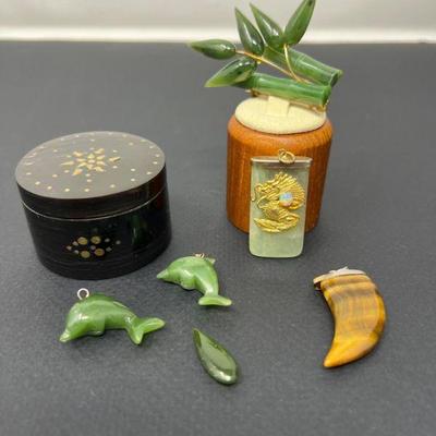 73 Jade Bamboo Pin & Chatelaine Powder Box