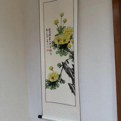 Chrysanthemum- 
“Four Gentlemen” aka Four Noble Ones - classic theme of Chinese Art watercolor on silk.  Each panel is 56x15