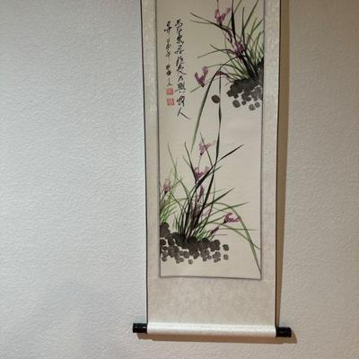 Orchid - “Four Gentlemen” aka Four Noble Ones - classic theme of Chinese Art watercolor on silk.  Each panel is 56x15