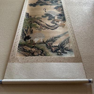 Chinese classic style “long life” painting on silk
80x30 
Shi Feng, aka Wen Cai & Jang Jian-feng