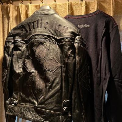 Newer Affliction Black Leather Bikers Jacket and top
