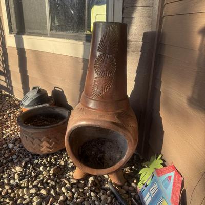 Lower patio - Outdoor Clay Chiminea Sun Design Charcoal Burning Fire Pit 
